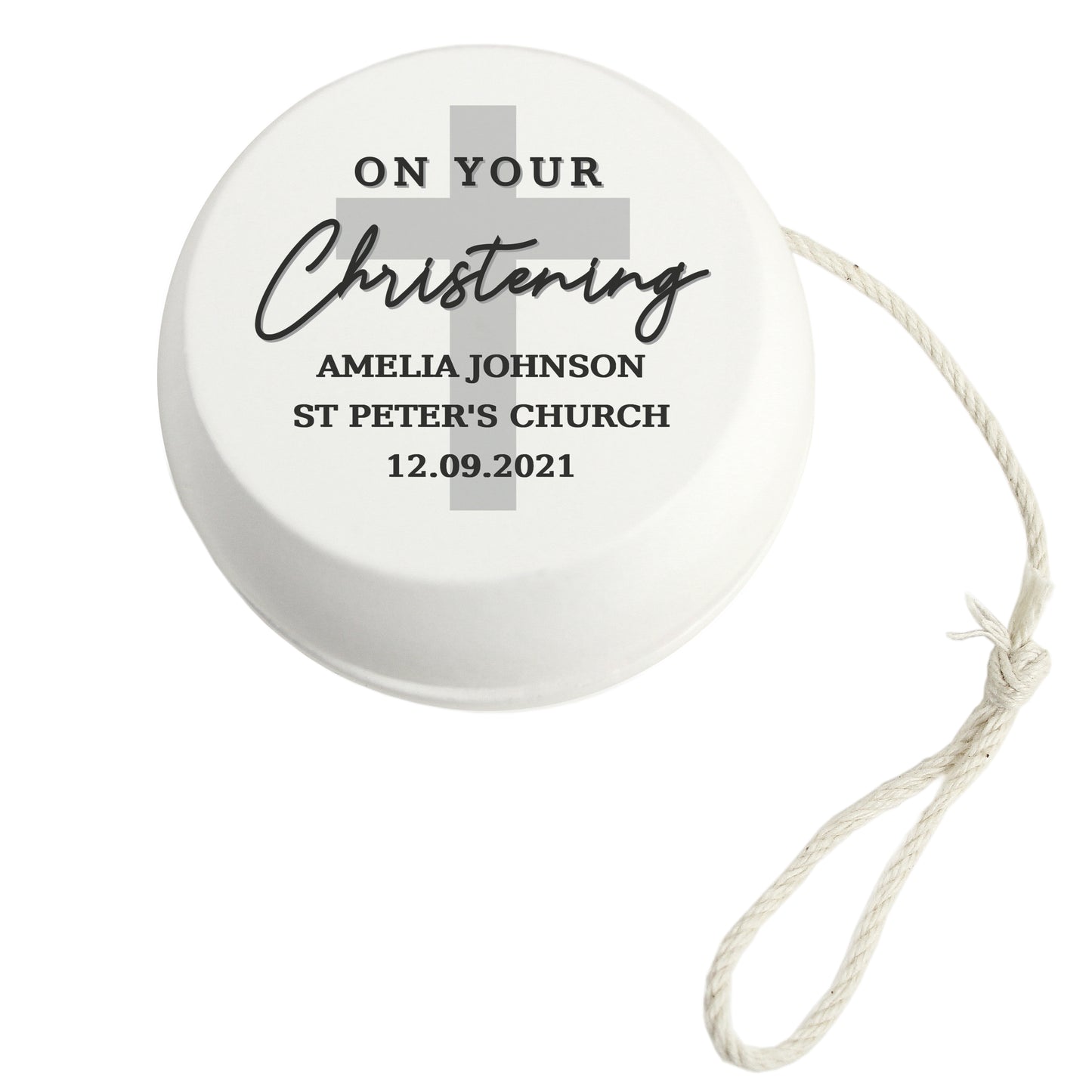 Personalised On Your Christening White Wooden Yoyo