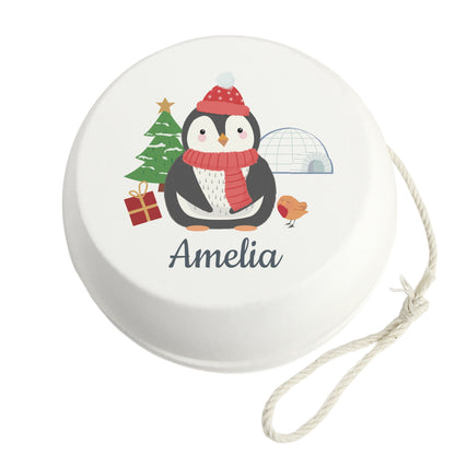 Personalised Christmas Penguin White Wooden Yoyo