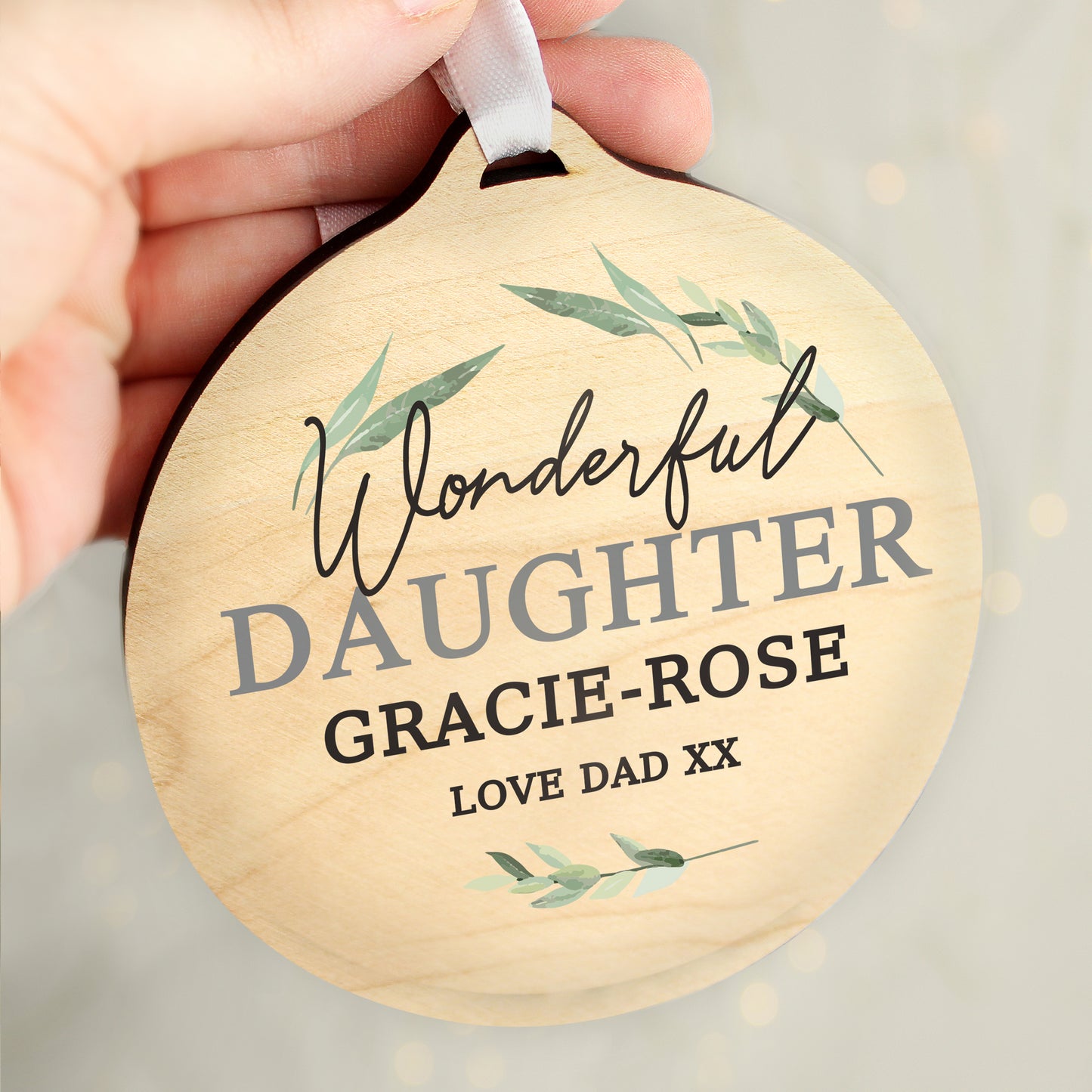 Personalised Leaf Decor Round Wooden Decoration