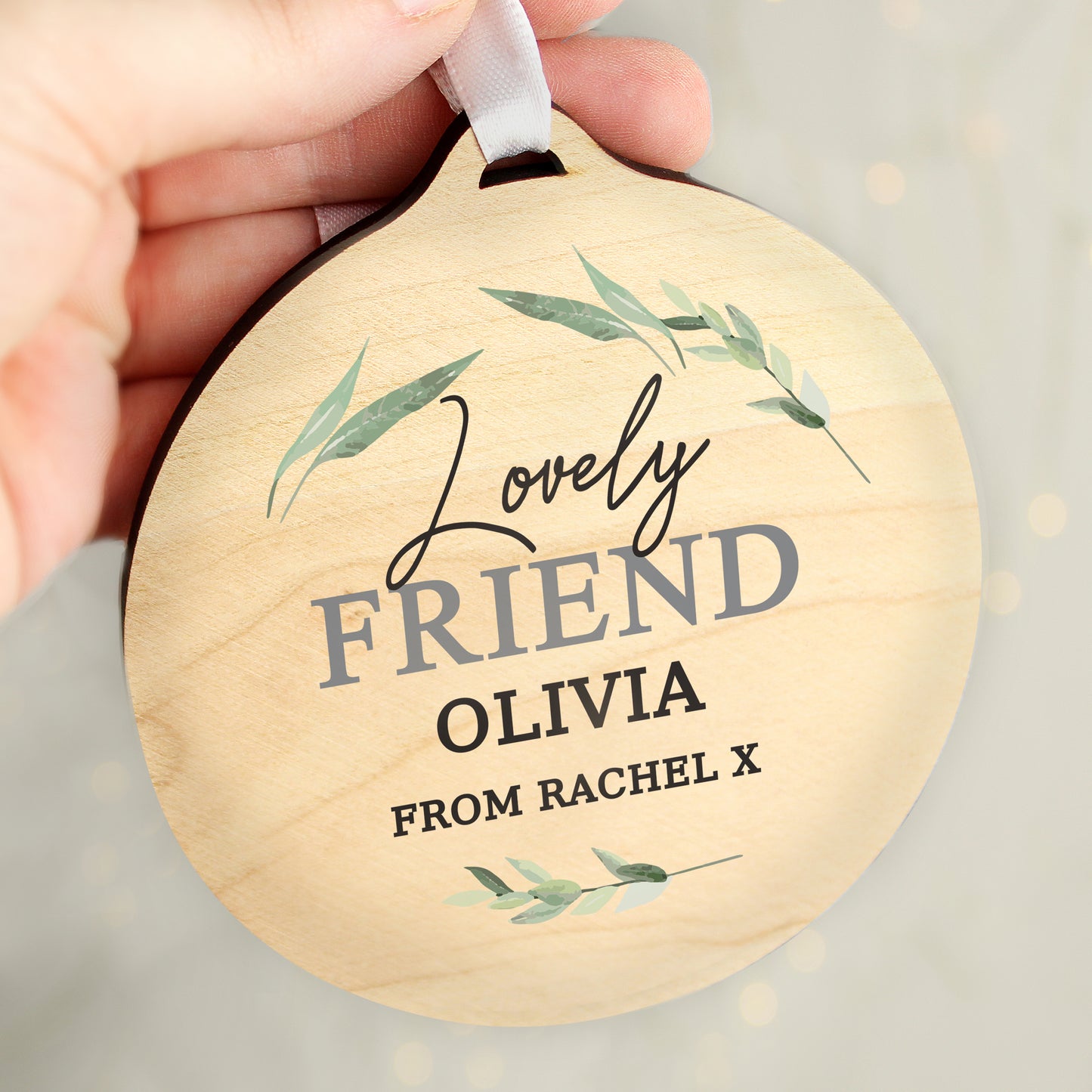 Personalised Leaf Decor Round Wooden Decoration