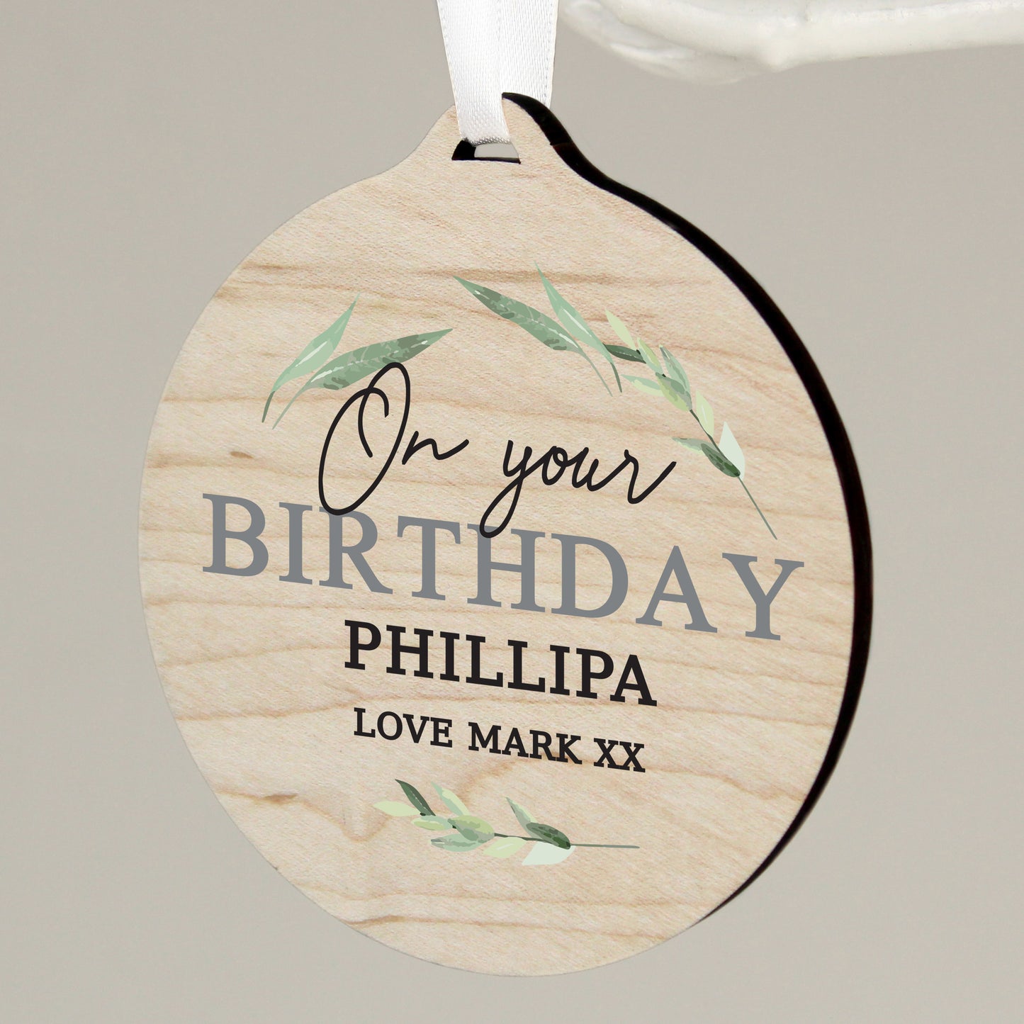 Personalised Leaf Decor Round Wooden Decoration