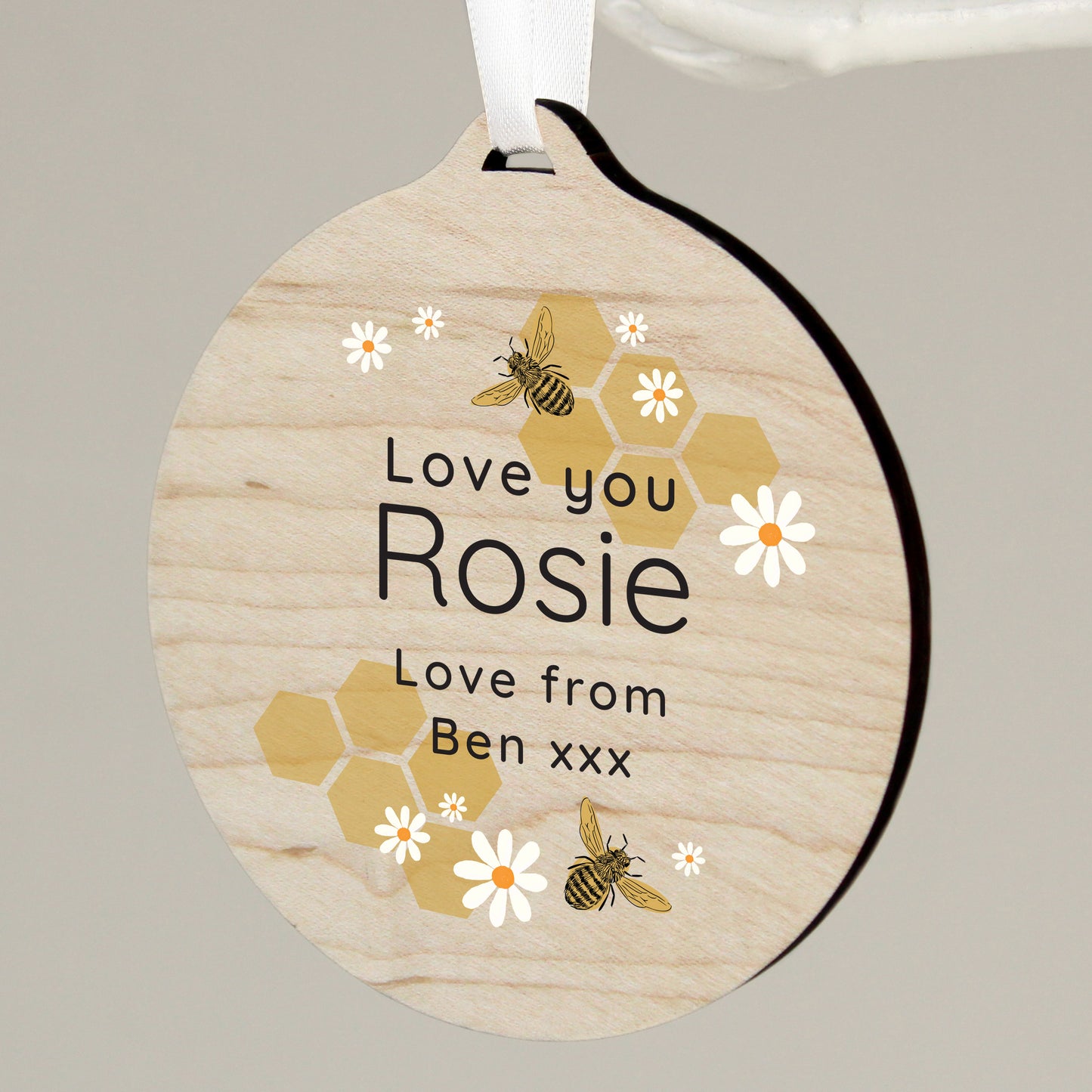 Personalised Bee Round Wooden Decoration