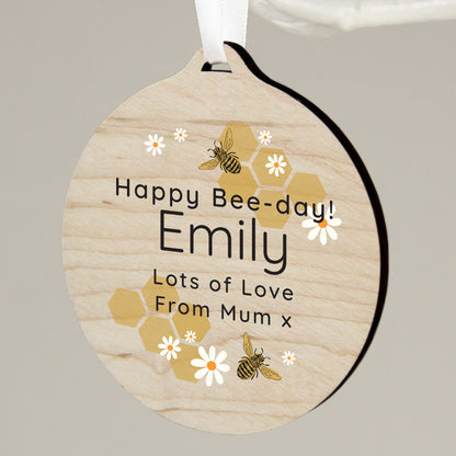 Personalised Bee Round Wooden Decoration