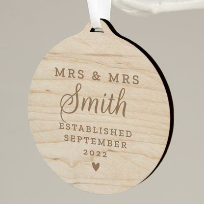 Personalised Mr & Mrs Round Wooden Decoration