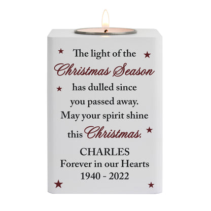 Personalised Christmas Season Memorial Wooden Tealight Holder