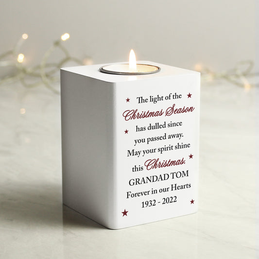 Personalised Christmas Season Memorial Wooden Tealight Holder