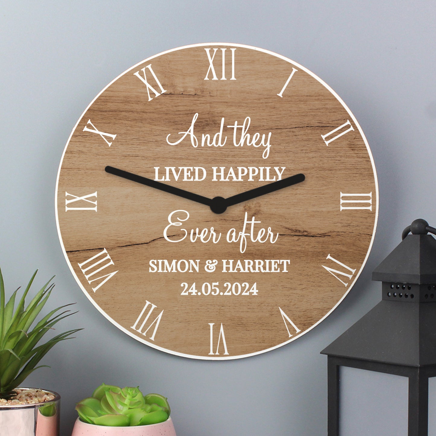 Personalised Free Text Wood Effect Clock