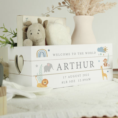 Personalised Safari Animals White Wooden Crate