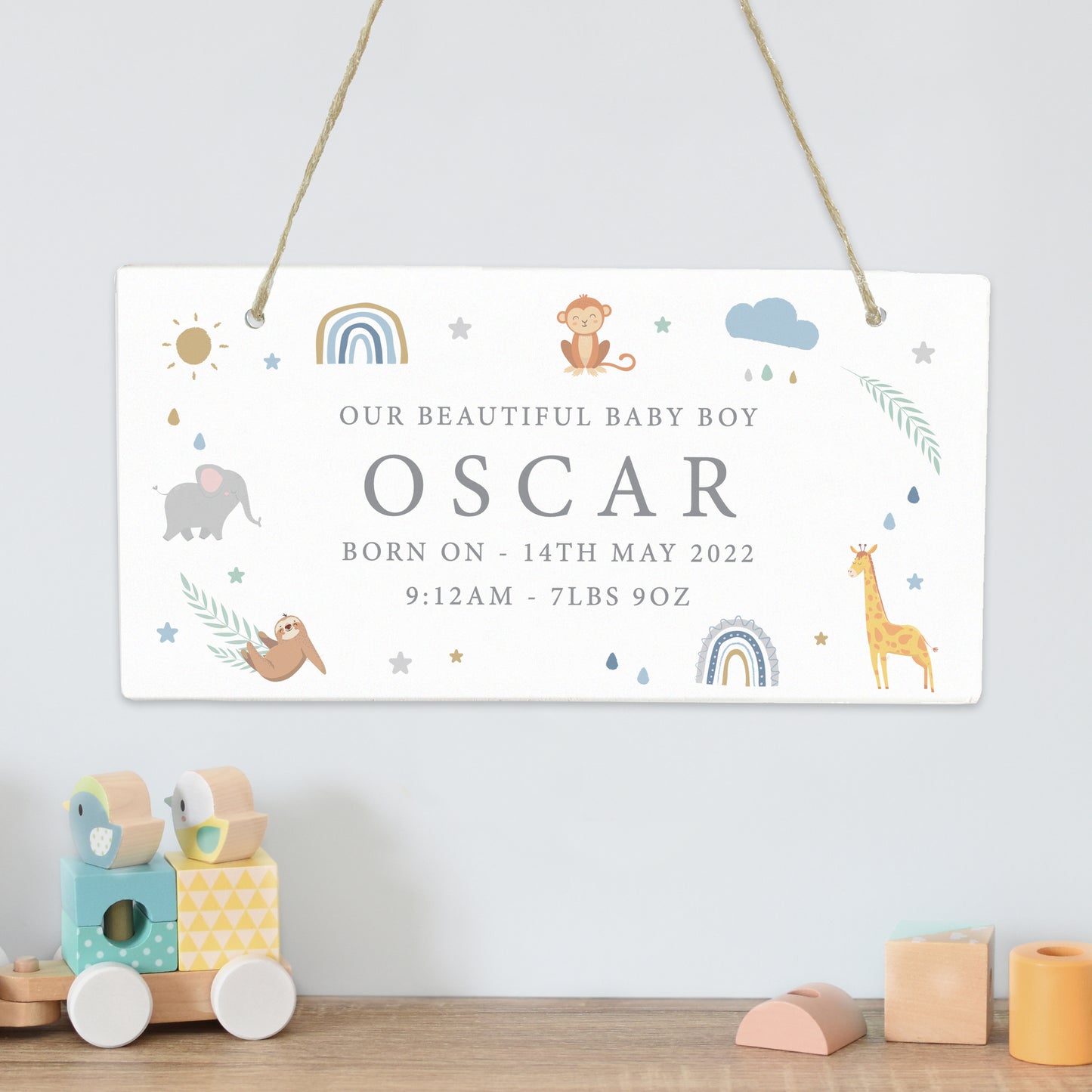 Personalised Safari Animals Wooden Sign