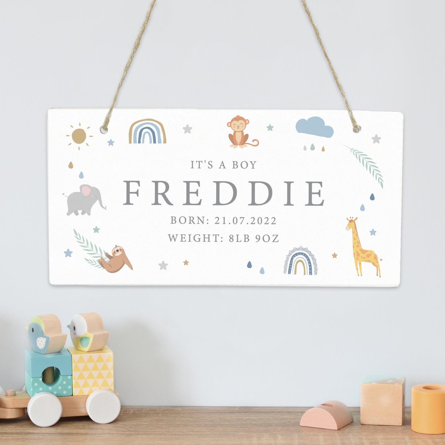 Personalised Safari Animals Wooden Sign