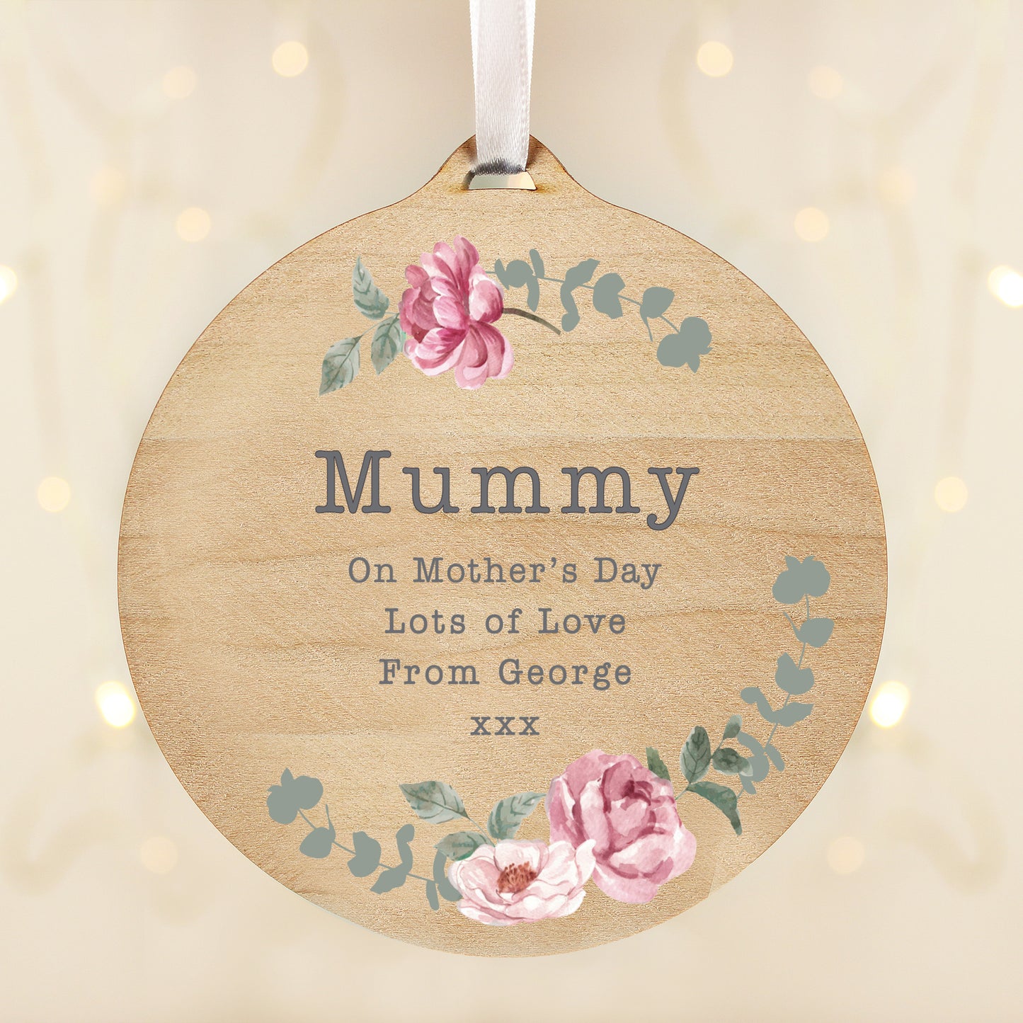 Personalised Floral Watercolour Round Wooden Decoration