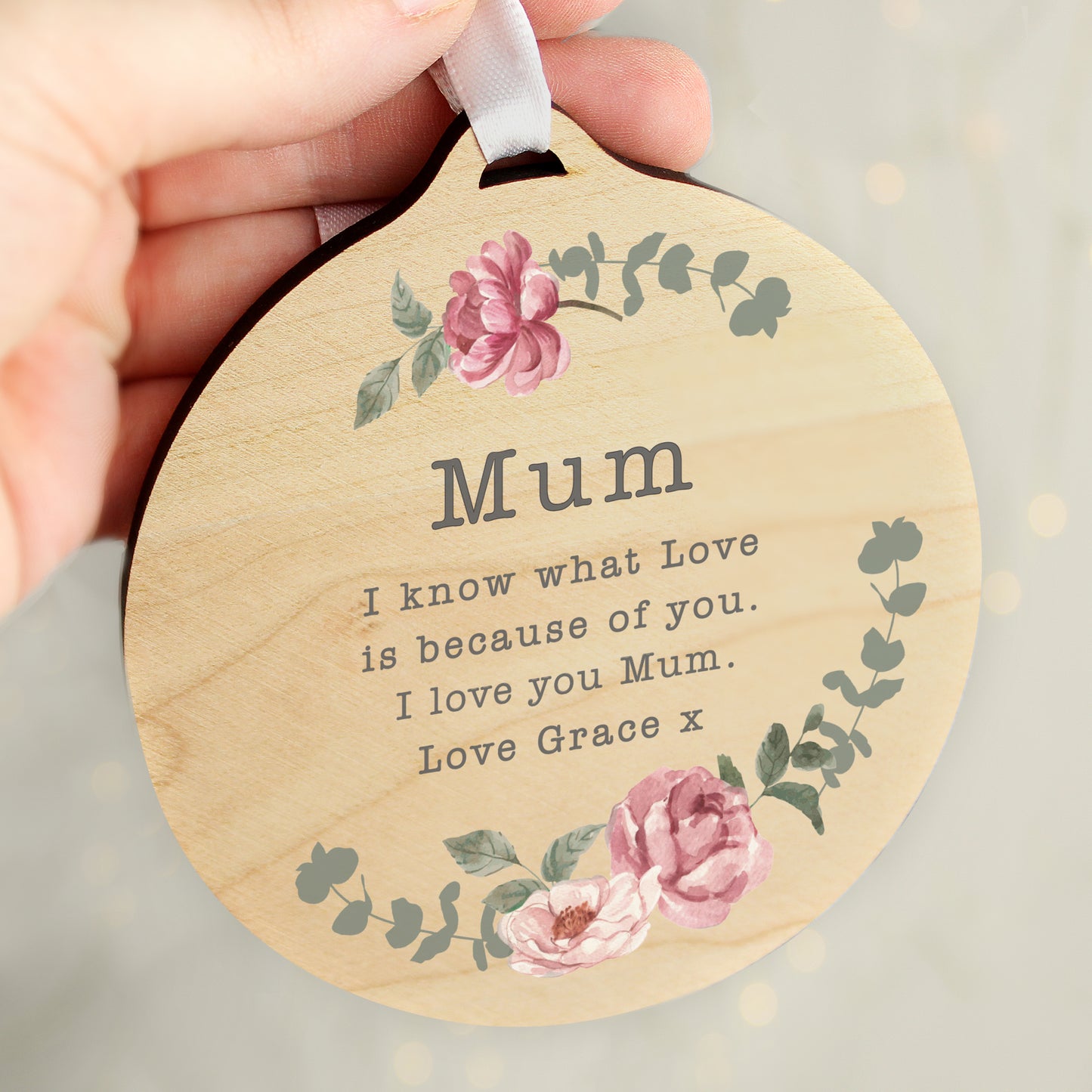 Personalised Floral Watercolour Round Wooden Decoration