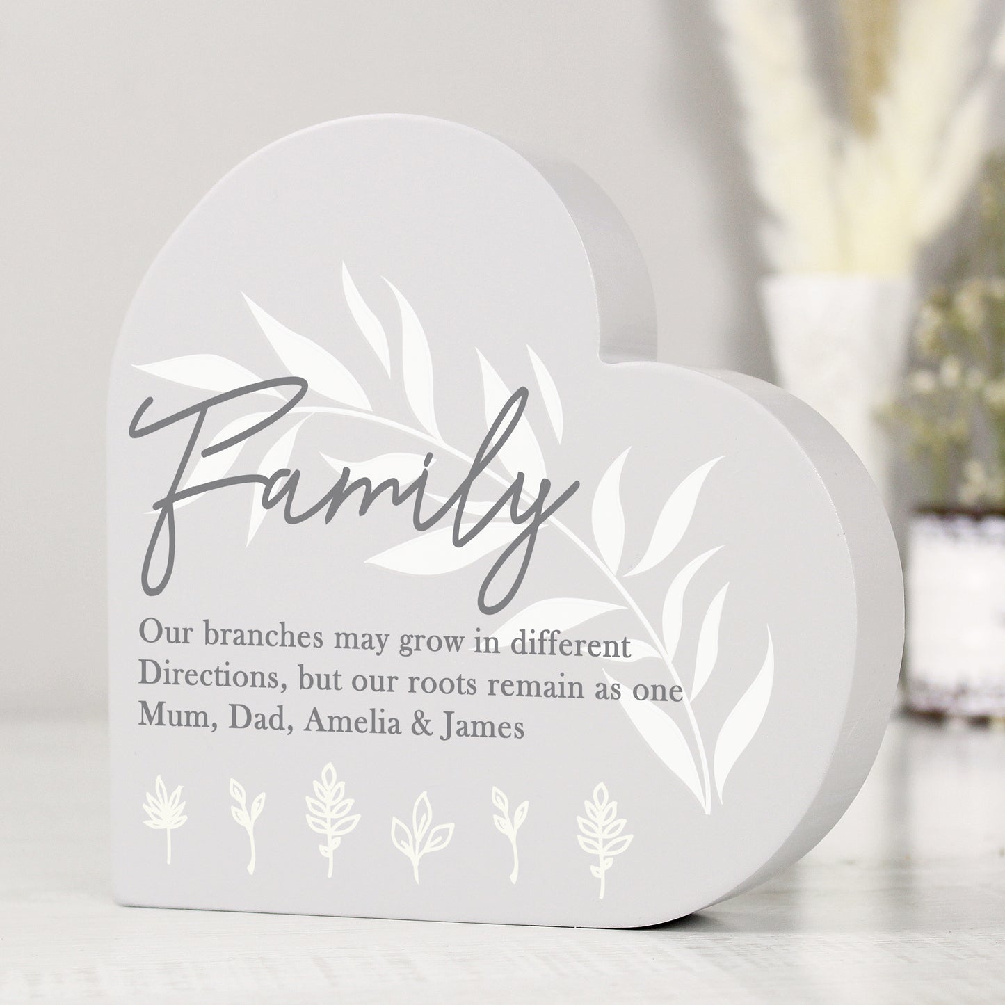 Personalised Leaf Decor Free Standing Heart Ornament