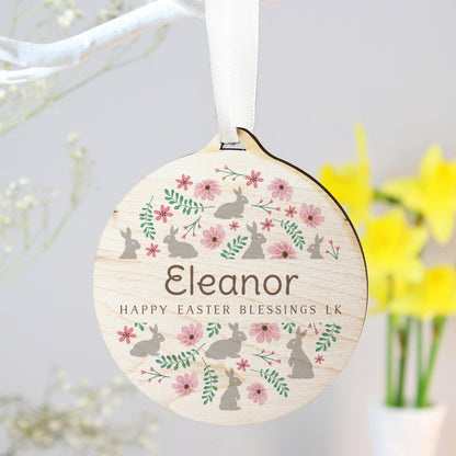 Personalised Floral Easter Tree Wooden Decoration