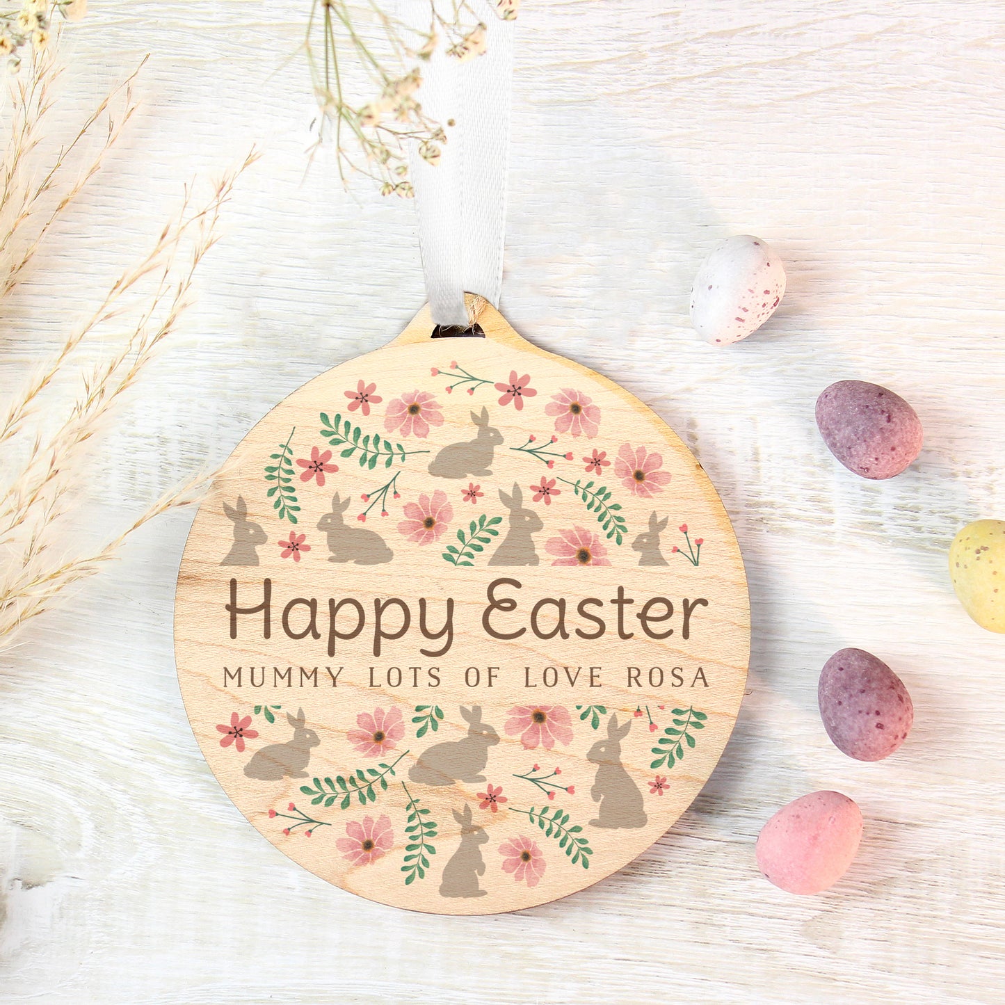 Personalised Floral Easter Tree Wooden Decoration