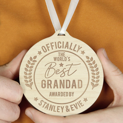 Personalised Officially The Best Round Wooden Medal