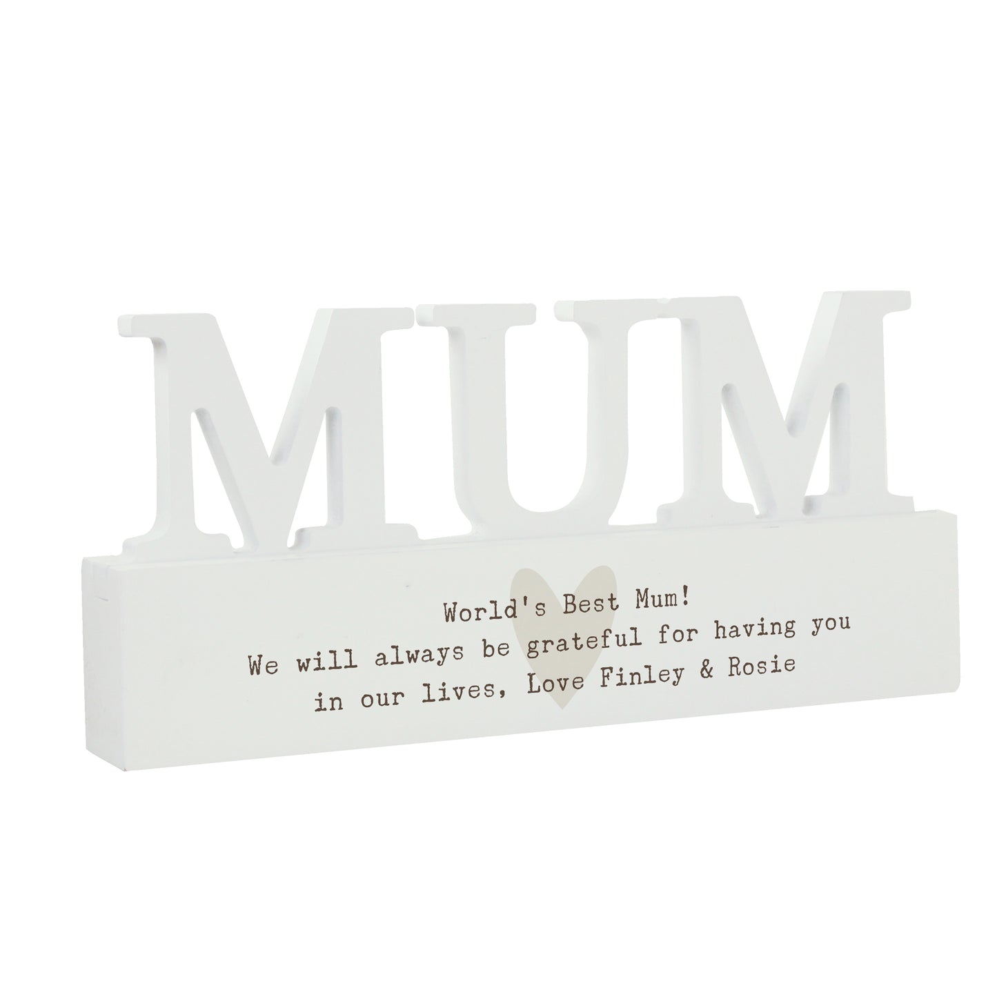 Personalised Free Text Heart Wooden Mum Ornament plaque