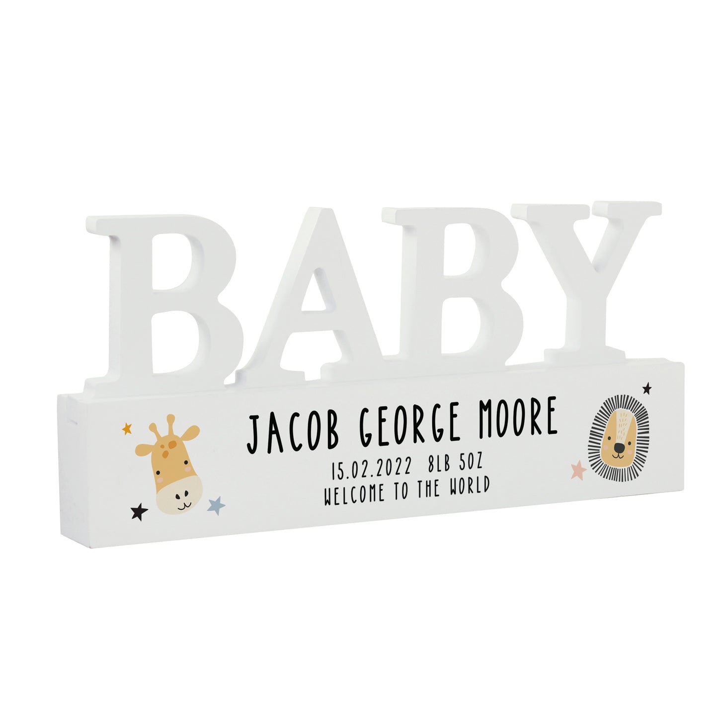 Personalised Scandi Safari Animals Wooden Baby Ornament