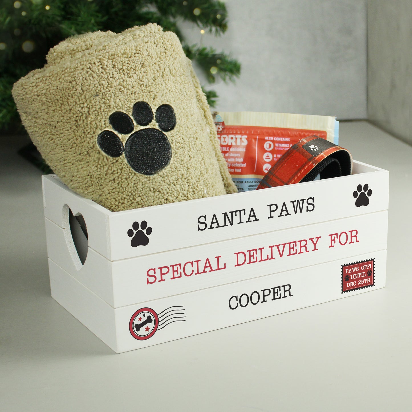 Personalised Santa Paws White Wooden Crate