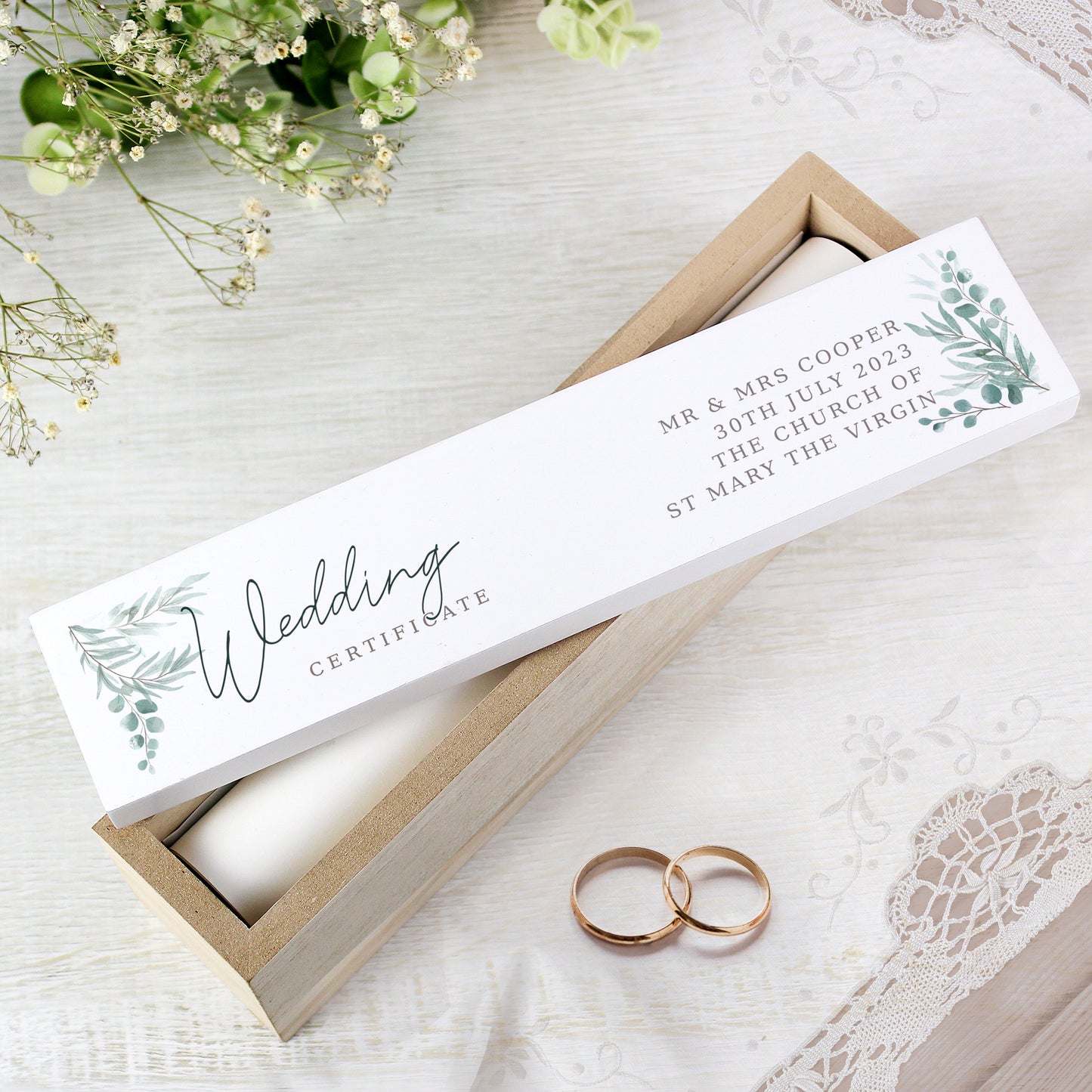 Personalised Botanical Wooden Certificate Holder