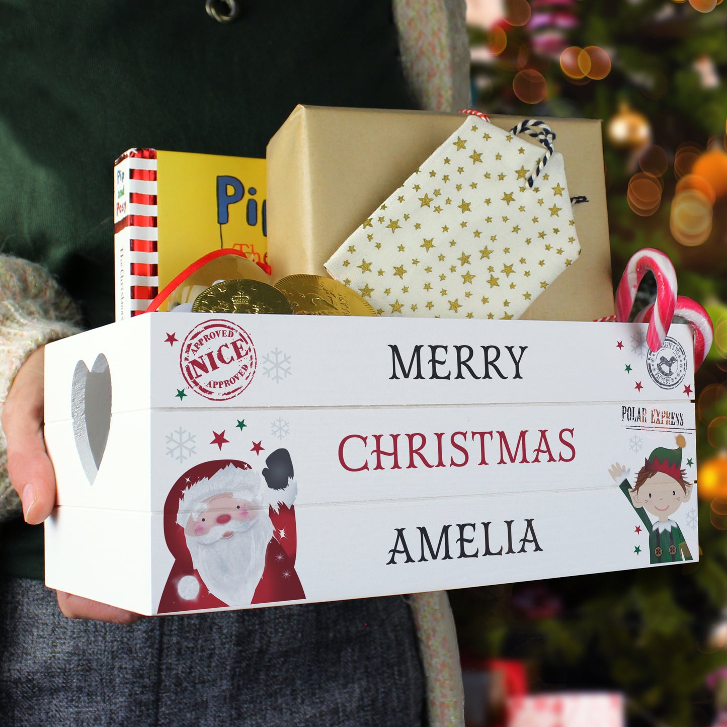 Personalised Christmas White Wooden Crate