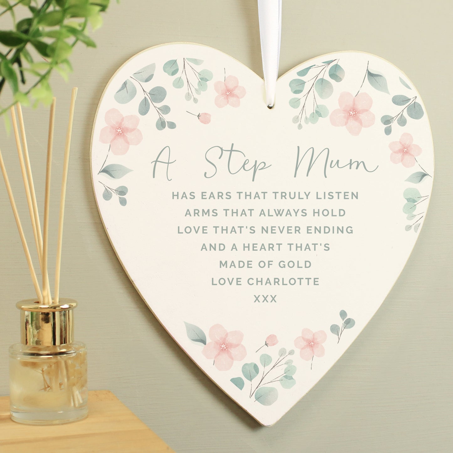 Personalised Floral Wooden Heart Decoration