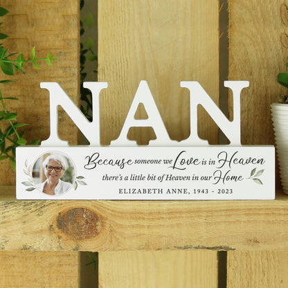 Personalised Botanical Memorial Photo Upload Wooden Nan Ornament