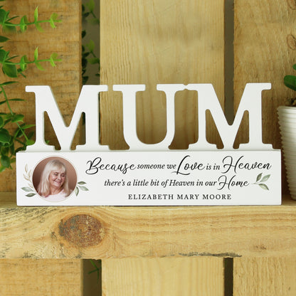 Personalised Botanical Memorial Photo Upload Wooden Mum Ornament