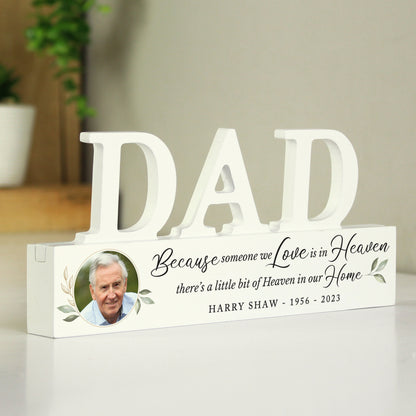 Personalised Botanical Memorial Photo Upload Wooden Dad Ornament