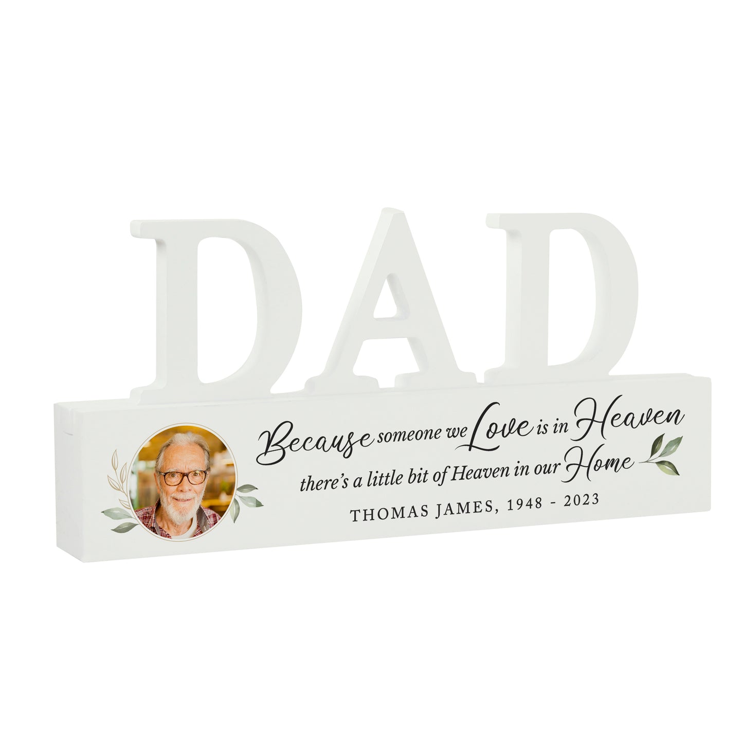 Personalised Botanical Memorial Photo Upload Wooden Dad Ornament