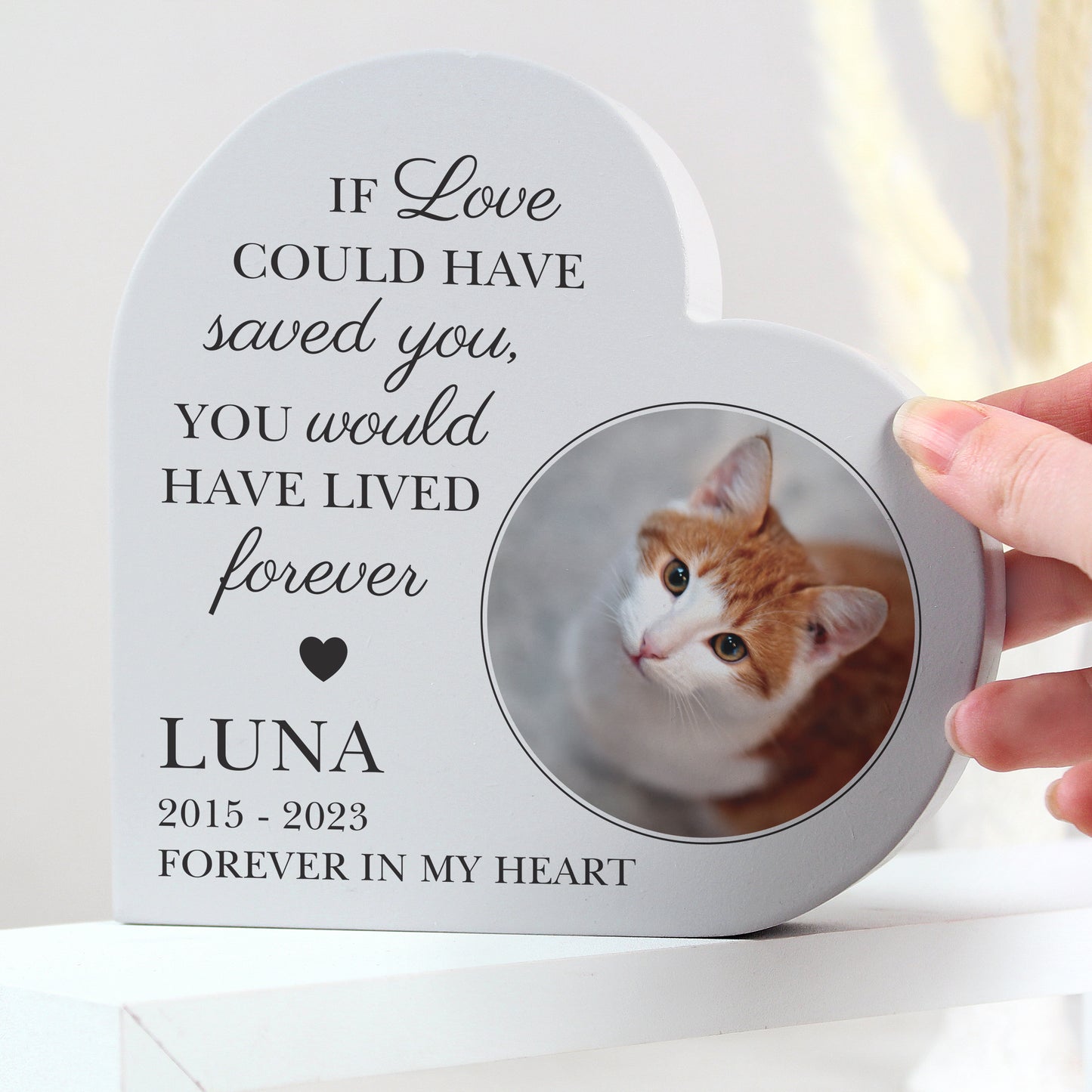 Personalised Memorial Photo Upload Free Standing Heart Ornament