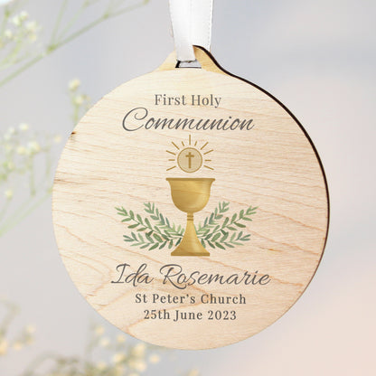 Personalised First Holy Communion Round Wooden Decoration