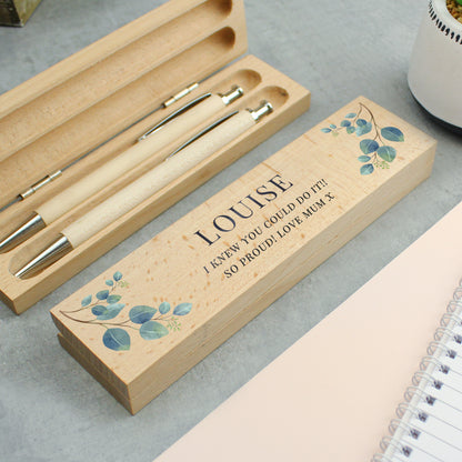 Personalised Botanical Wooden Pen and Pencil Set