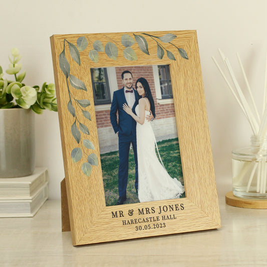 Personalised Botanical 6x4 Oak Finish Photo Frame