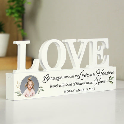 Personalised Botanical Memorial Photo Upload Wooden Love Ornament