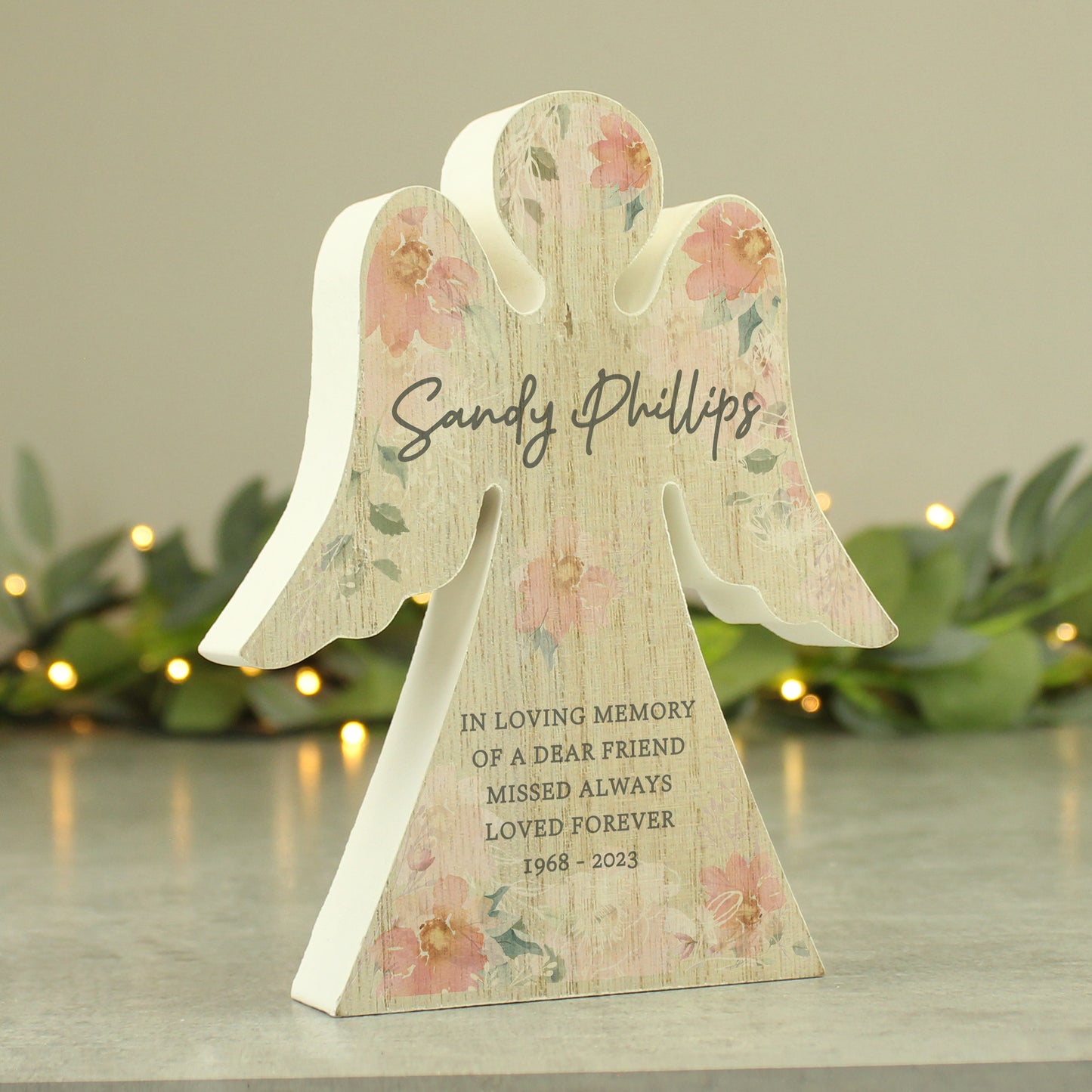 Personalised Floral Wooden Angel Ornament