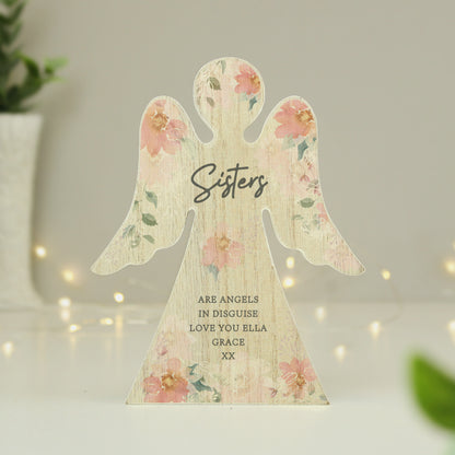 Personalised Floral Wooden Angel Ornament