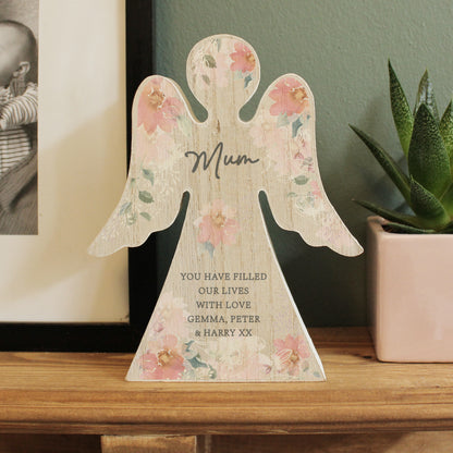 Personalised Floral Wooden Angel Ornament