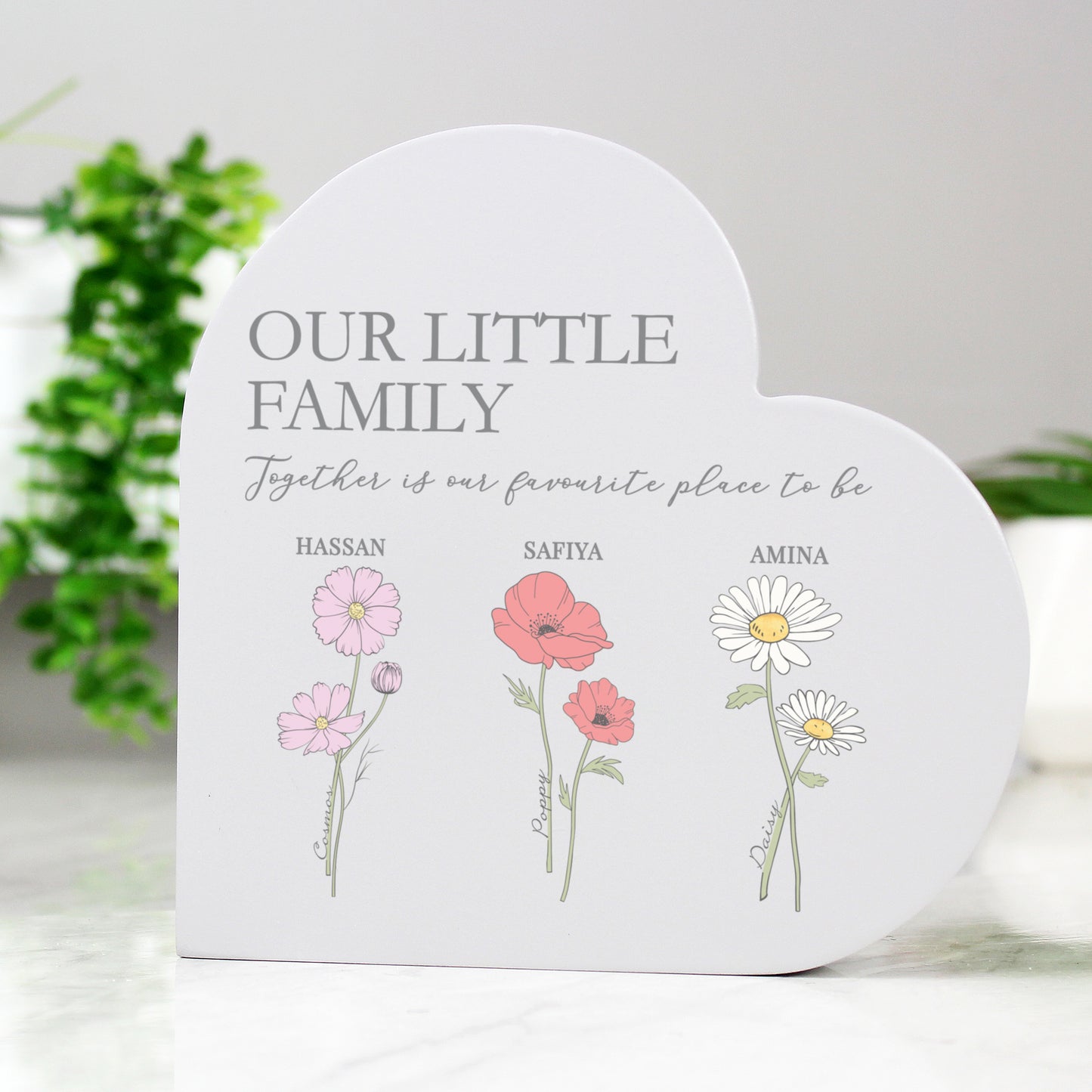 Personalised Flower of the Month Family Heart Ornament