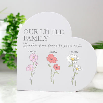 Personalised Flower of the Month Family Heart Ornament