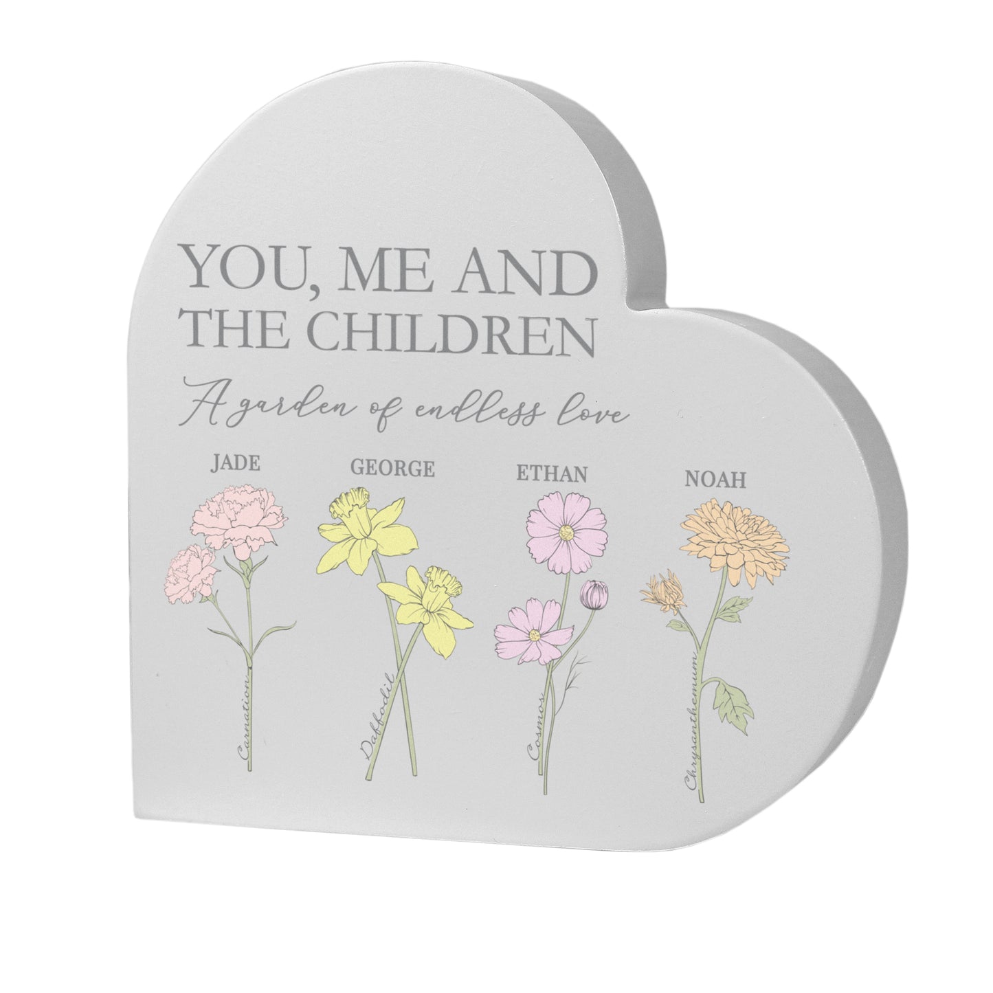 Personalised Flower of the Month Family Heart Ornament