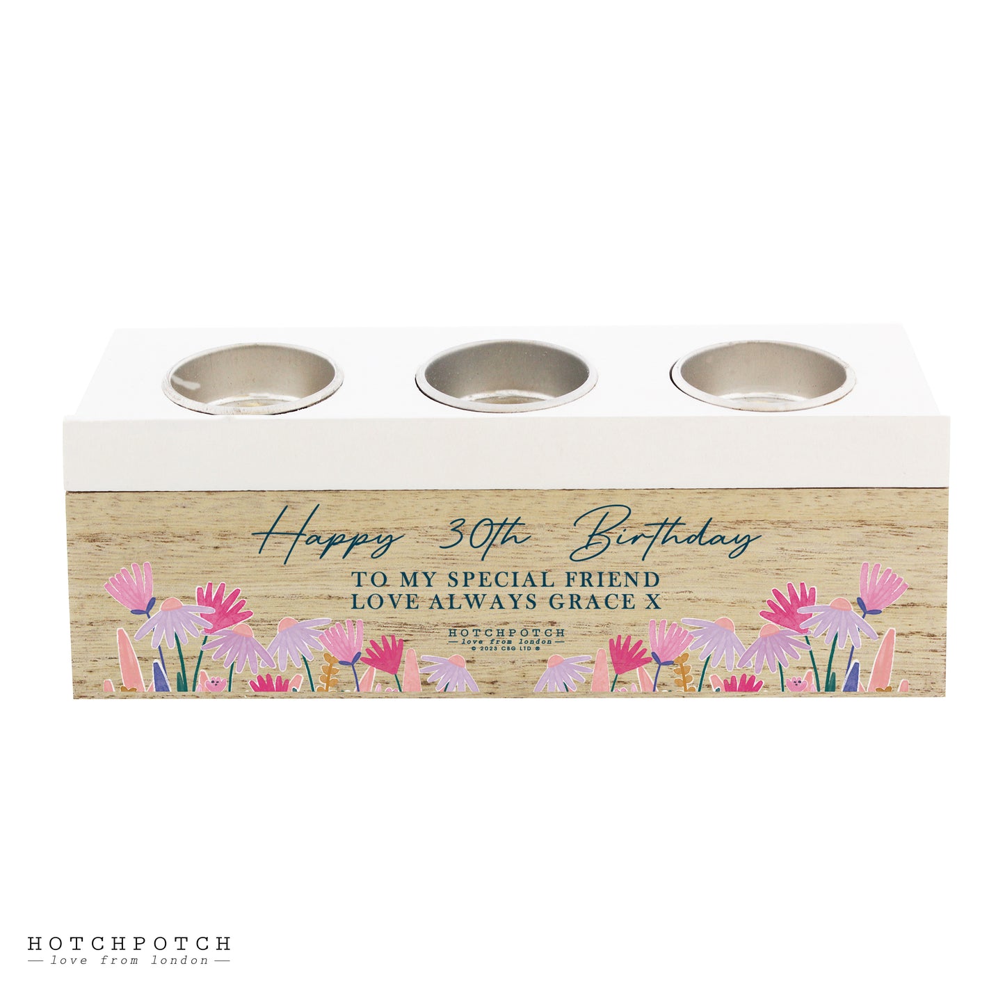 Personalised Hotchpotch Wild Flower Triple Tealight Box