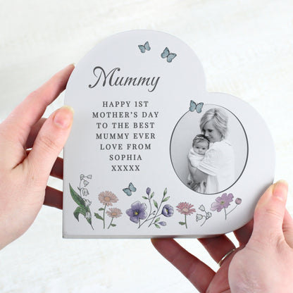 Personalised Wild Flowers Photo Upload Heart Ornament