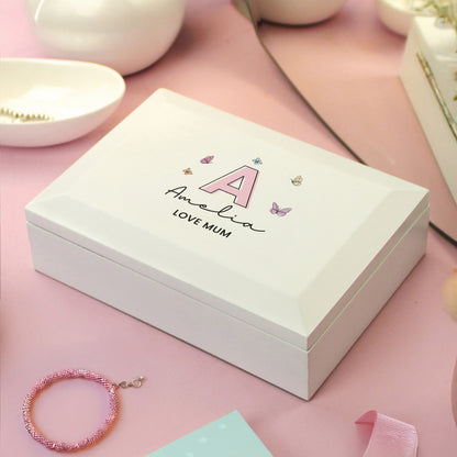 Personalised Butterfly Initial Wooden Jewellery Box