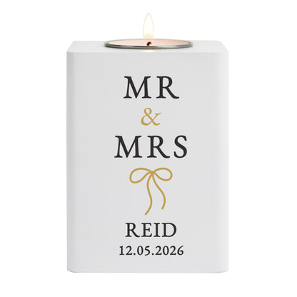 Personalised Black & Gold White Wooden Tealight