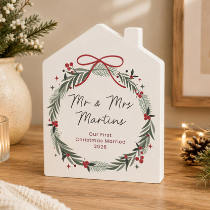 Personalised Green Christmas Wreath House Ornament