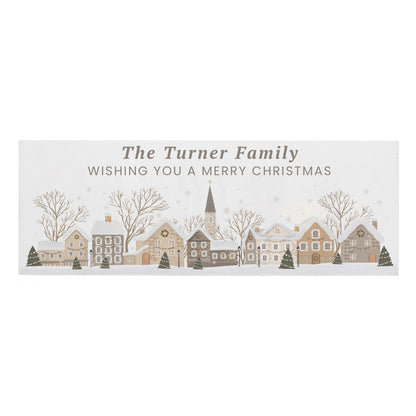 Personalised Christmas House Scene Wooden Mantle Block