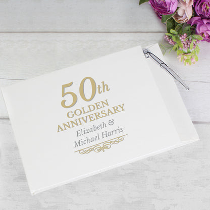 Personalised 50th Golden Anniversary Hardback Guest Book & Pen