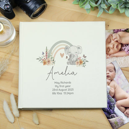 Personalised Floral Elephant Square Photo Album