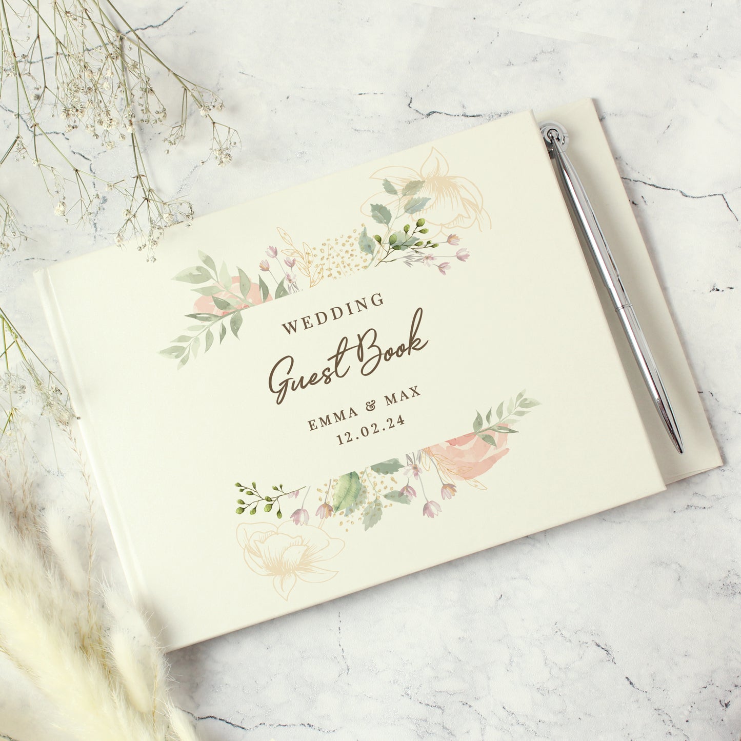 Personalised Floral Watercolour Hardback Guest Book & Pen